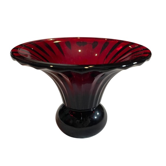 Unbranded Other - VTG Ruby Red Ribbed Glass Trumpet Vase Flared Rim Bulbous Base 1930s Art Deco